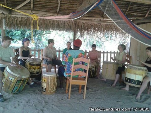 A group drumming lesson