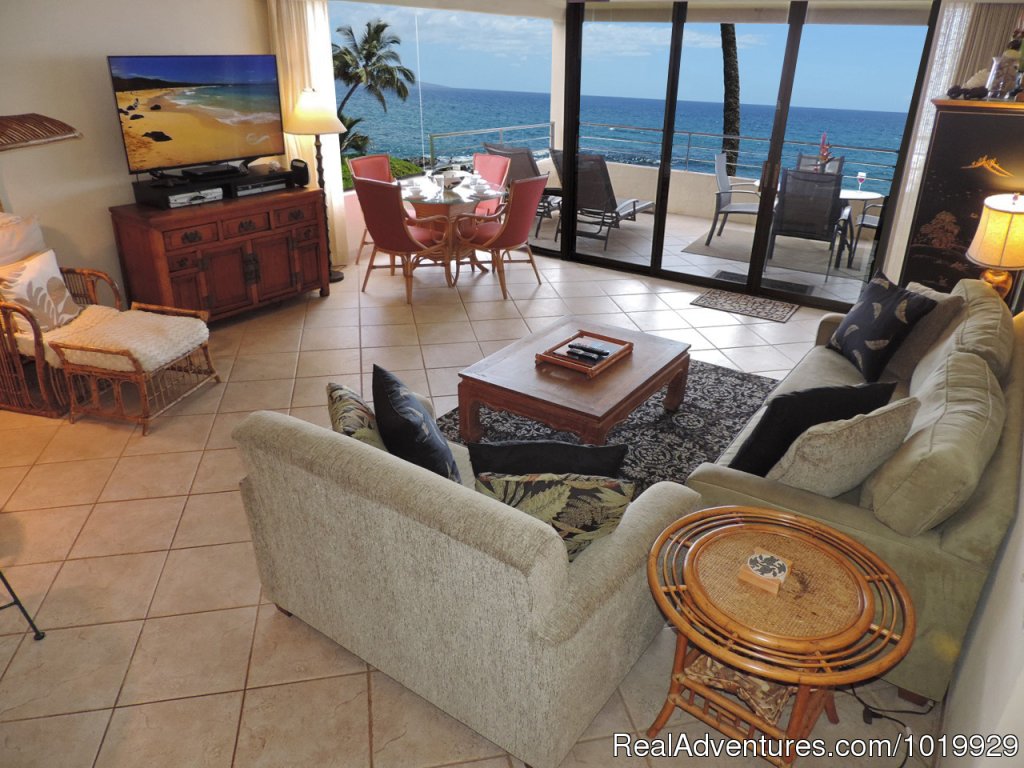 Unit 204 Living Room | Polo Beach 2-4 Bd beachfront-Wailea, Makena, Maui | Image #6/19 | 