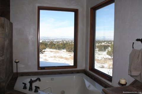 Triangle tub in master bathroom suite