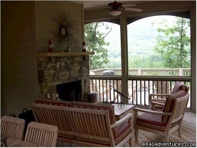 Screened Porch with seating for everyone next to woods | Mountain Vista Home Rental in Big Canoe Resort | Image #4/15 | 