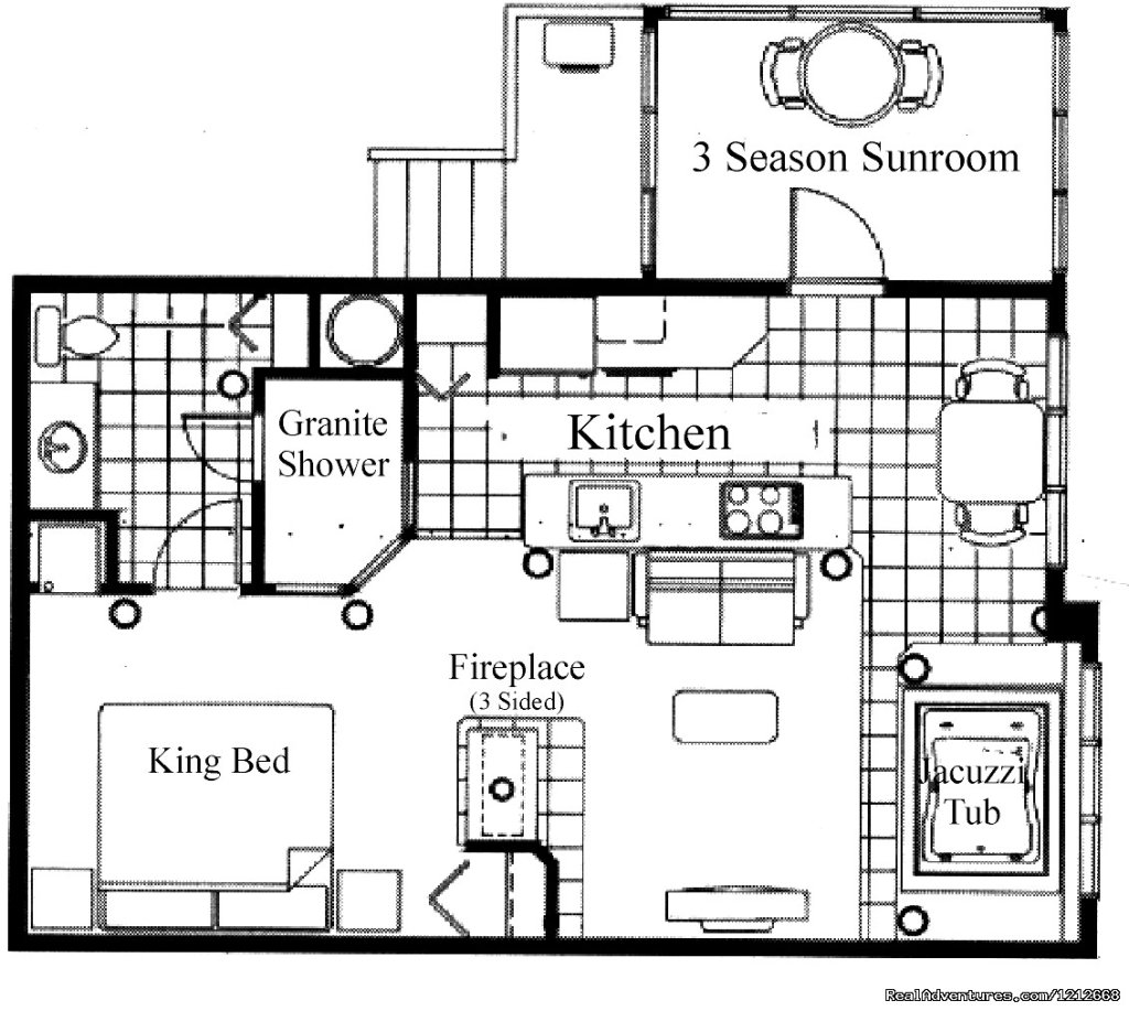 Country Charm Resort - Cabin 1 - Gourmet Kitchen - layout | Country Charm Romantic Resort | Image #25/25 | 