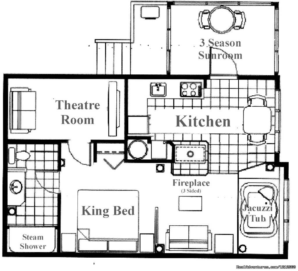 Country Charm Resort - Cabin 4 - Theater Room - layout | Country Charm Romantic Resort | Image #18/25 | 
