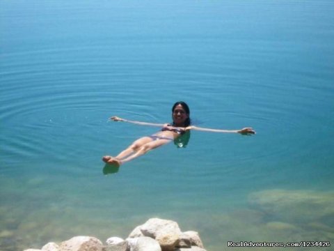 Joyful float in the Dead Sea