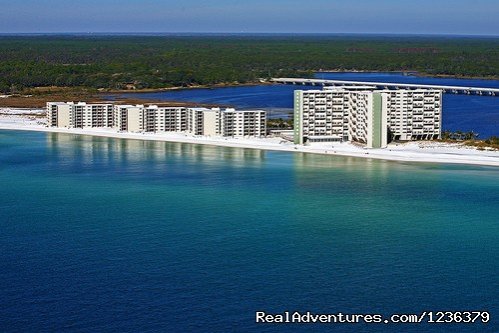 Aerial View of the resort from over the Gulf of Mexico | Luxury Waterfront Condo on Panama City Beach | Panama City Beach, Florida  | Vacation Rentals | Image #1/11 | 