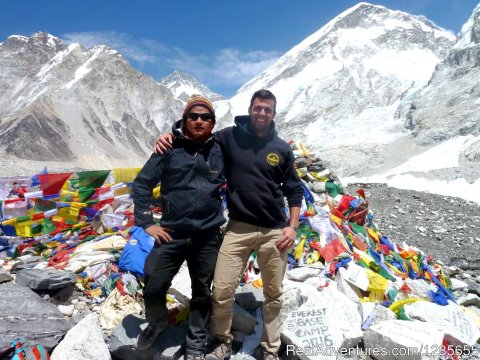 Our Guide Laximan & Chris are standing at Everest Base Camp