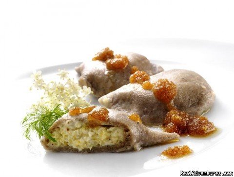 Buckwheat dumplings with millet groats and cottage cheese